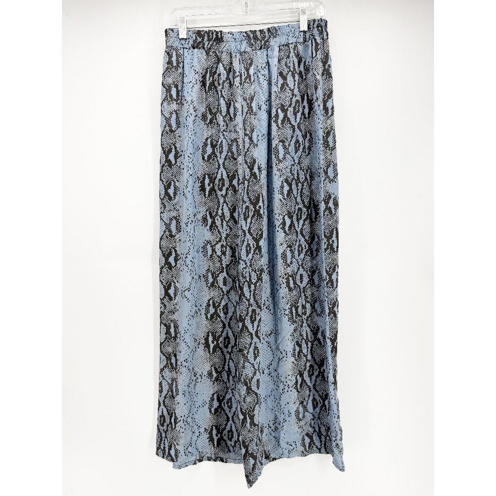 JACQUELINE B CLOTHING Flowy Satin Snake Pattern Pant in Denim Blue M/L - Picture 2 of 9